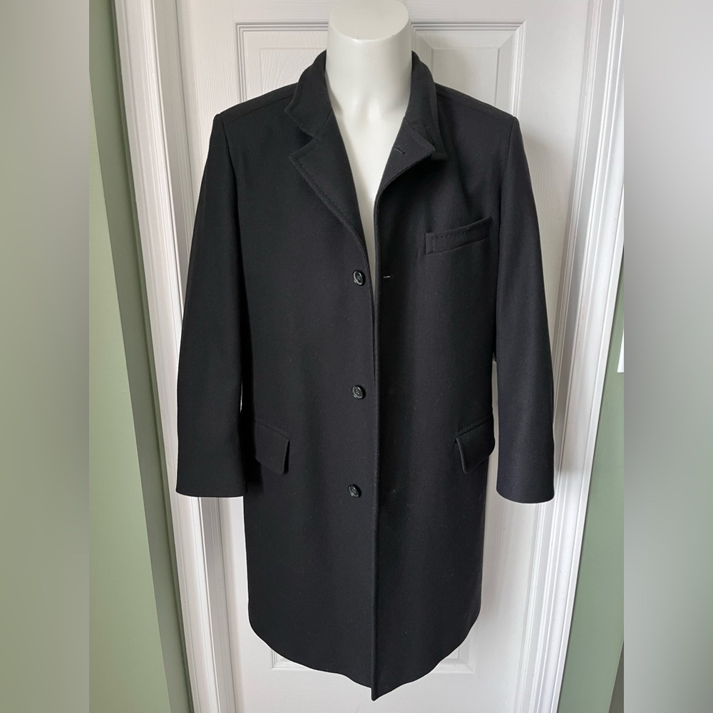 Mens Hugo Boss Premium Wool Pea Coat Top Coat Size 44R The Sintrax Black - Picture 7 of 15